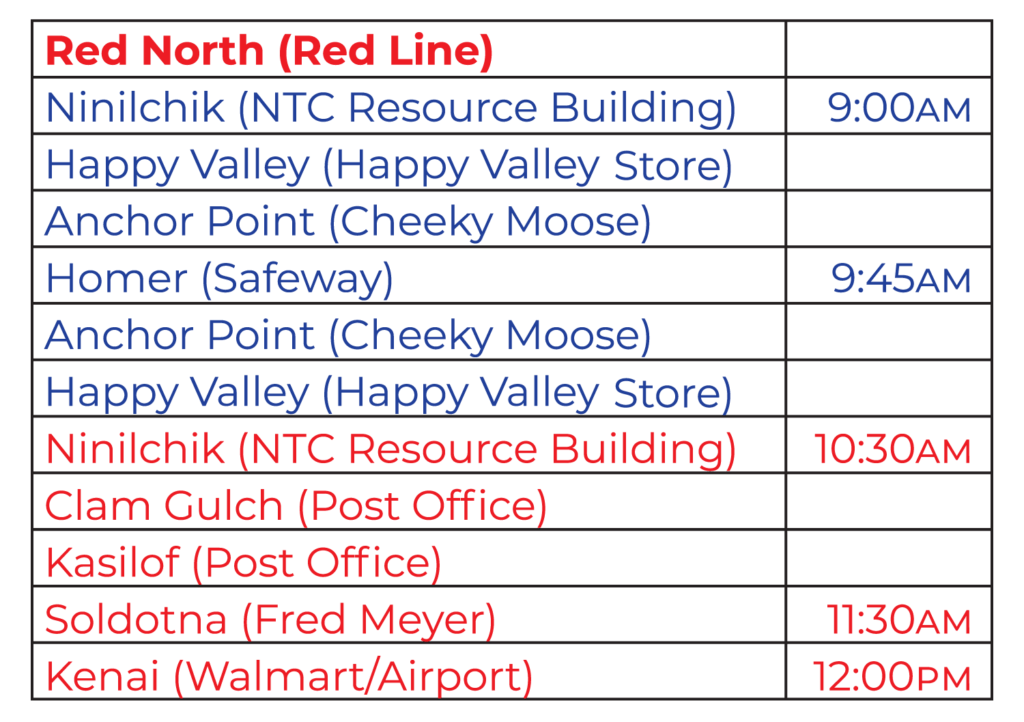 BUMPS North Red Line Schedule