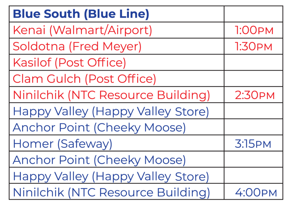 BUMPS South Blue Line Schedule